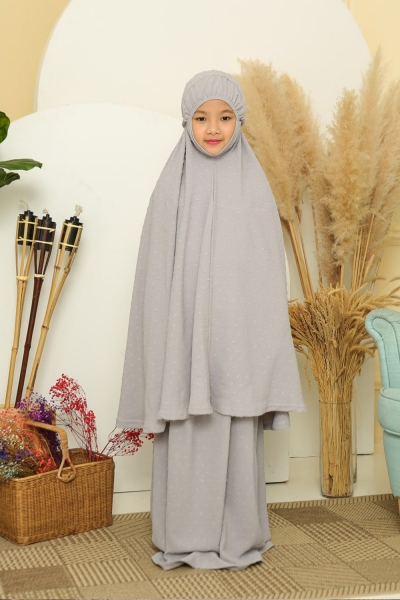 Telekung Cey Dotter Grey