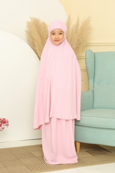 Telekung Cey Dotter Pink