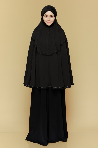 Mini Telekung Mini Zip Hitam (free size)