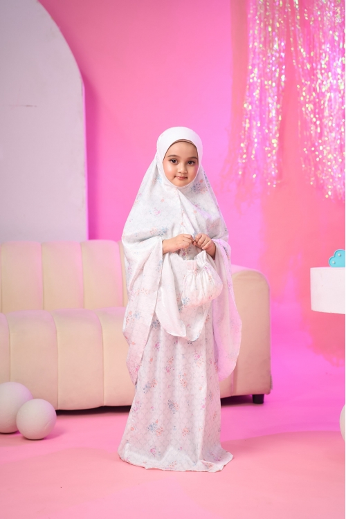 Telekung Travel Lunara Dotter Daisy White 