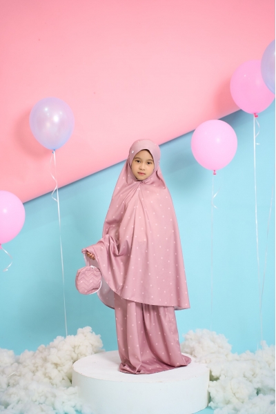 Telekung Travel Polkadot Dotter Rosy Blush 