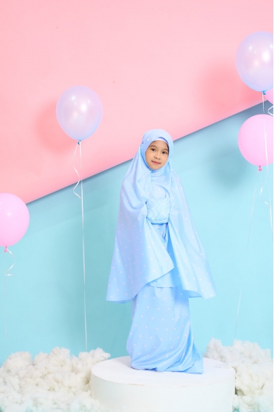 Telekung Travel Polkadot Dotter Sky Candy 